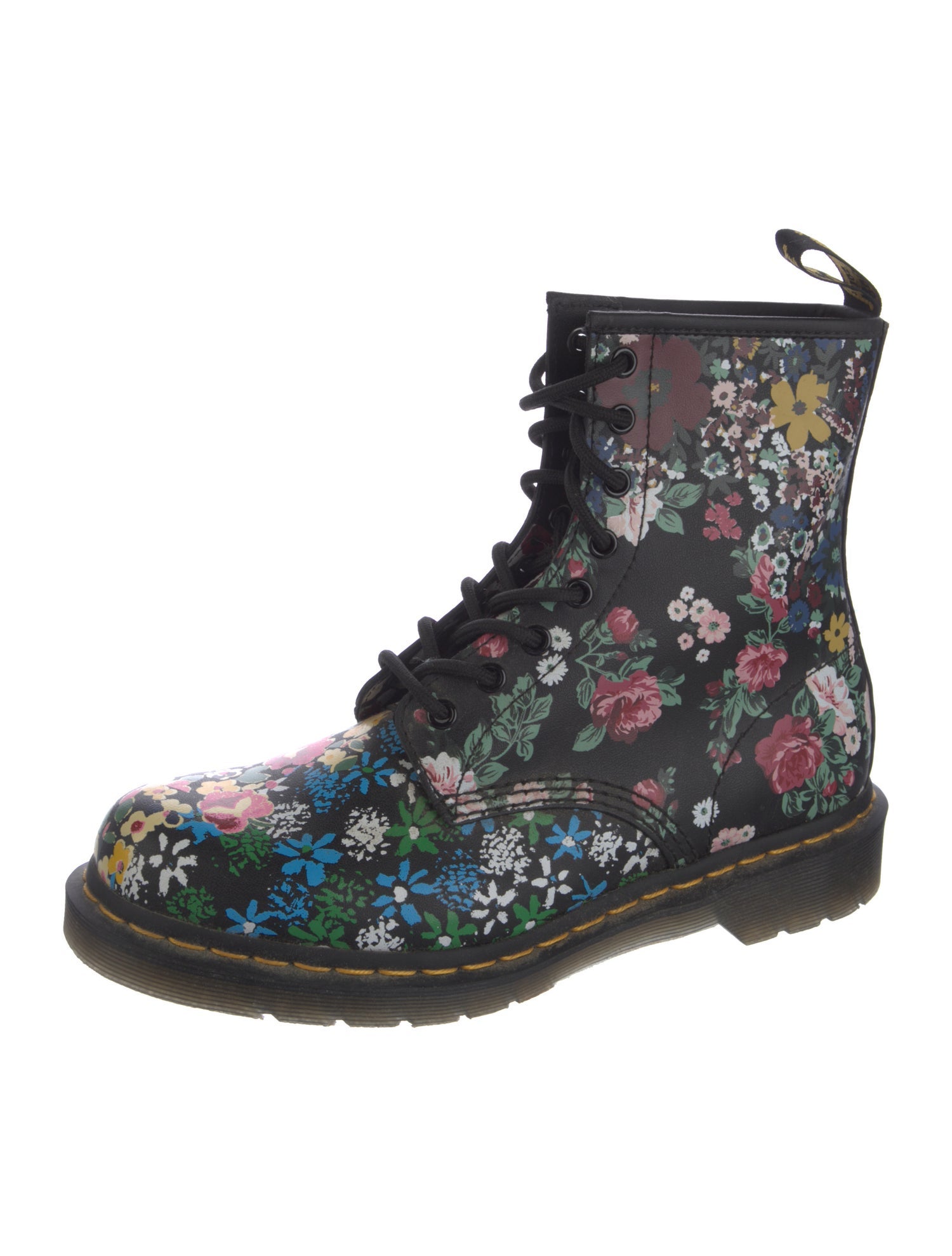 Dr. Martens Leather Floral Print Combat Boots