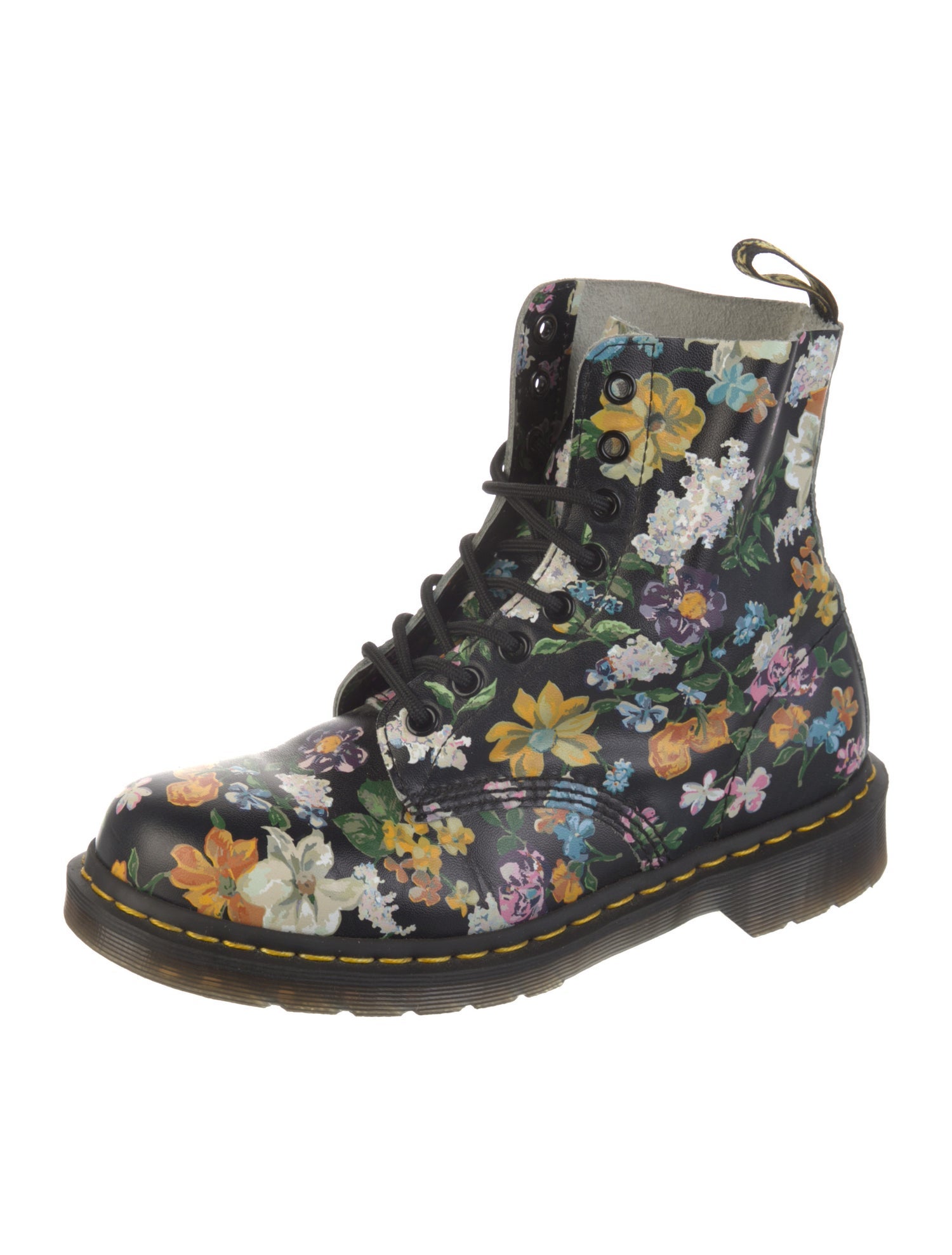 Dr. Martens Leather Floral Print Combat Boots