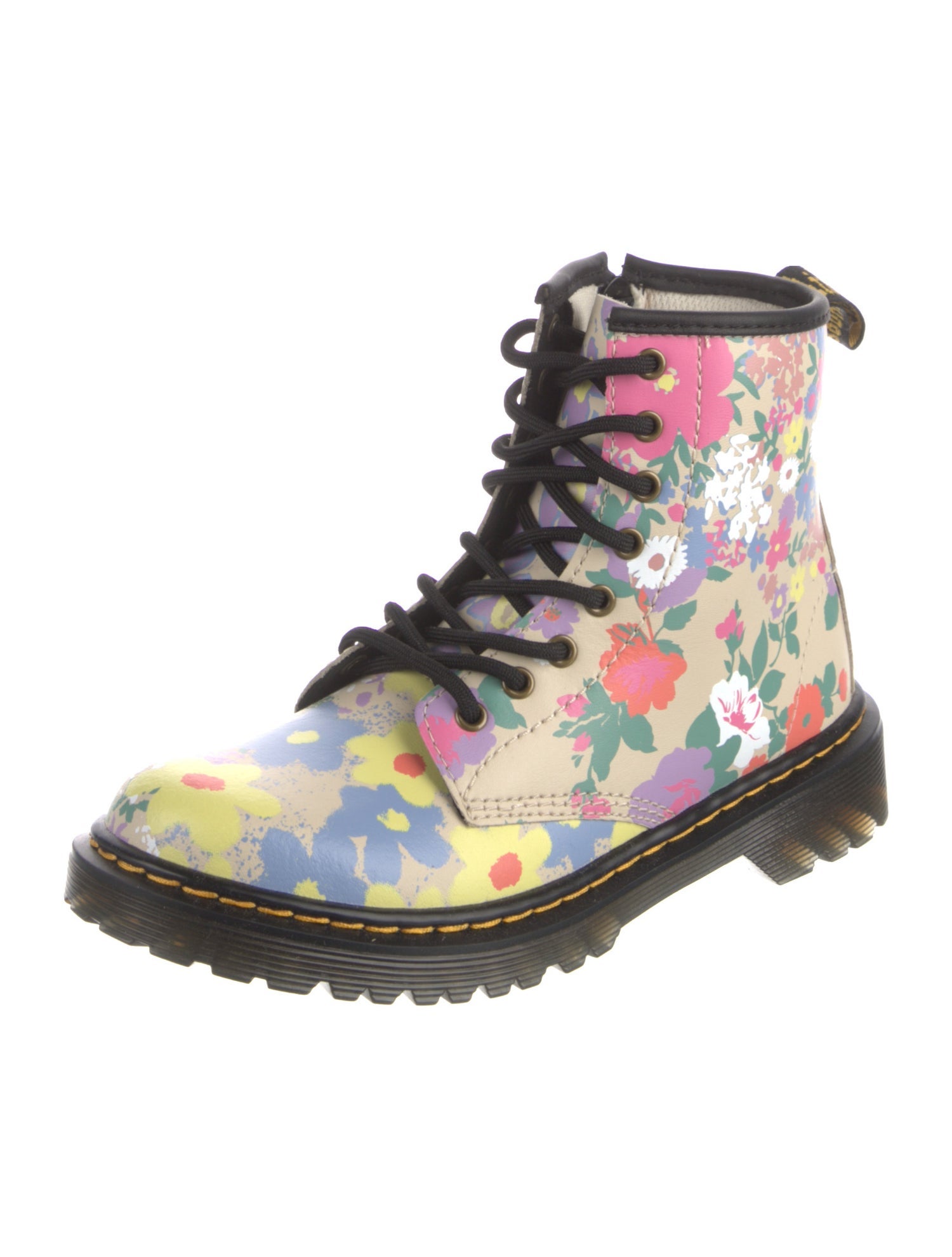 Dr. Martens Leather Floral Print Combat Boots