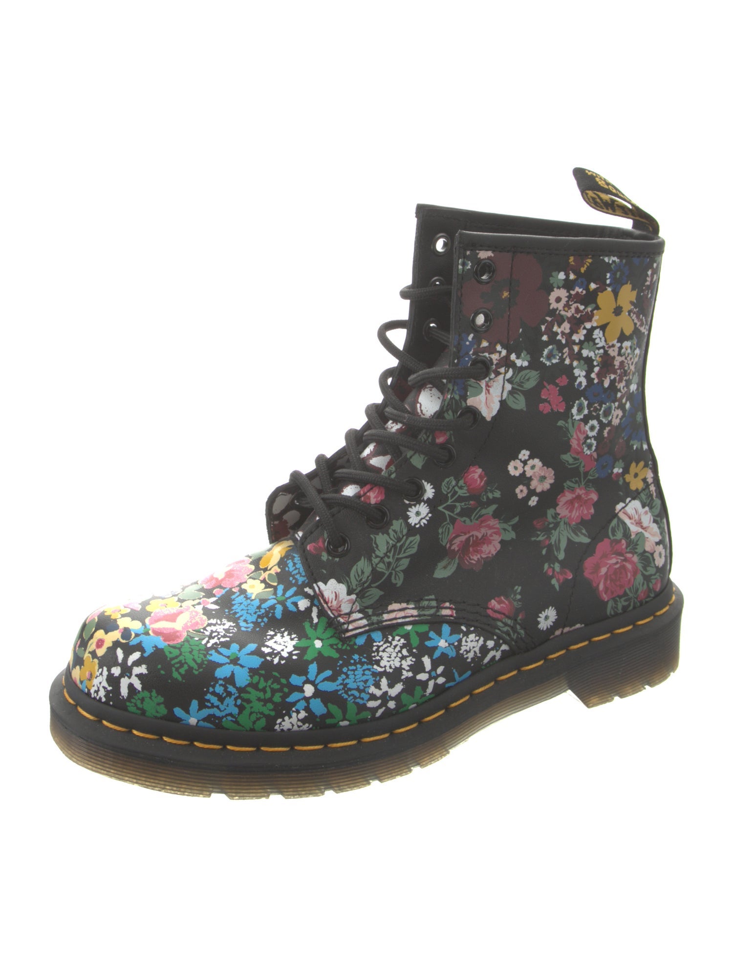 Dr. Martens Leather Floral Print Combat Boots