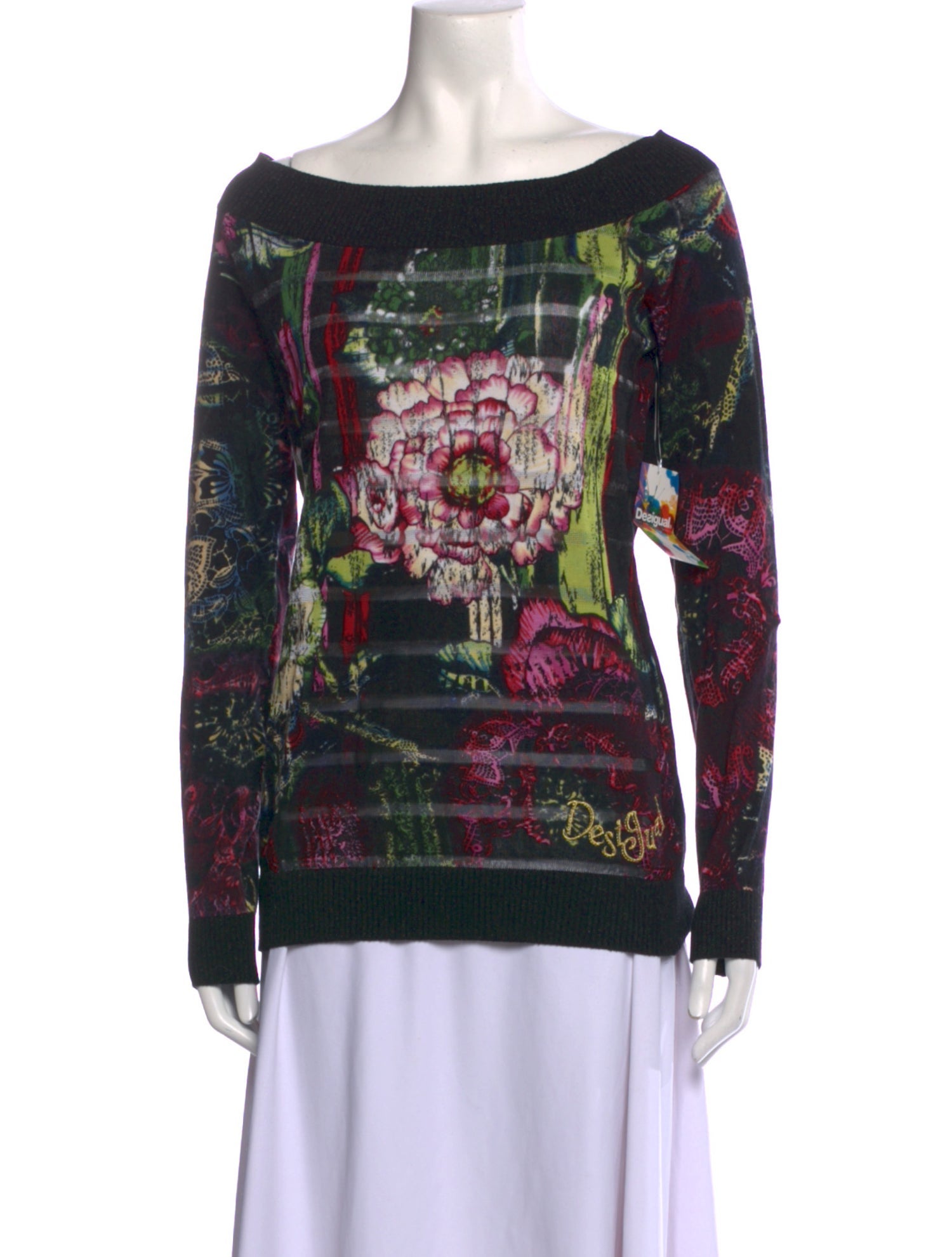 Desigual Printed Off-The-Shoulder Sweater w/ Tags