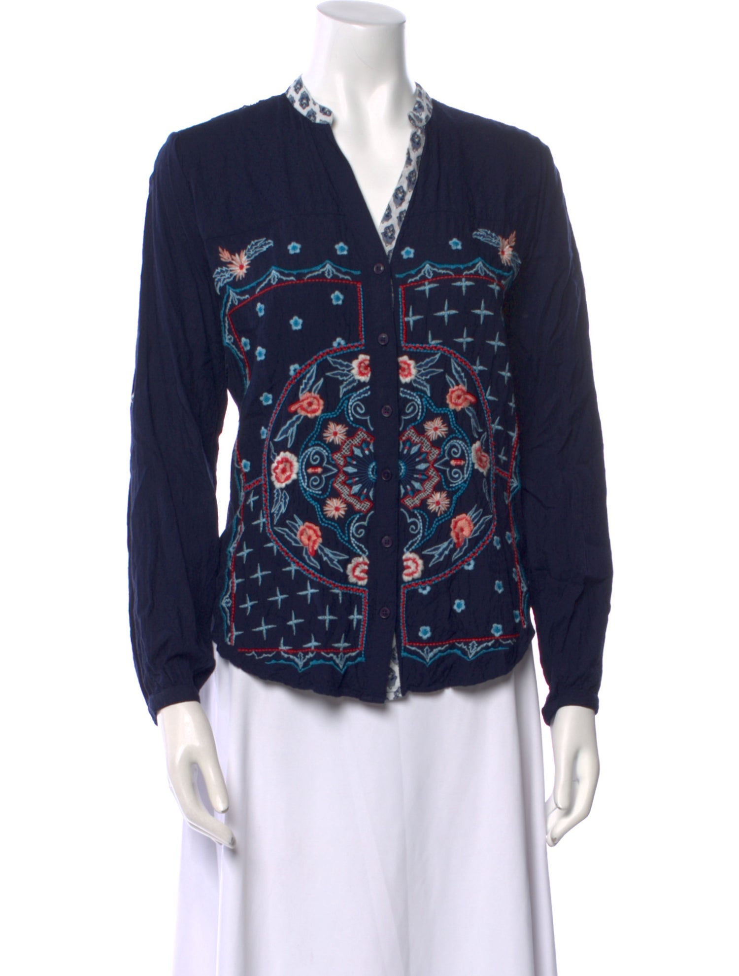 Desigual Floral Print V-Neck Button-Up Top