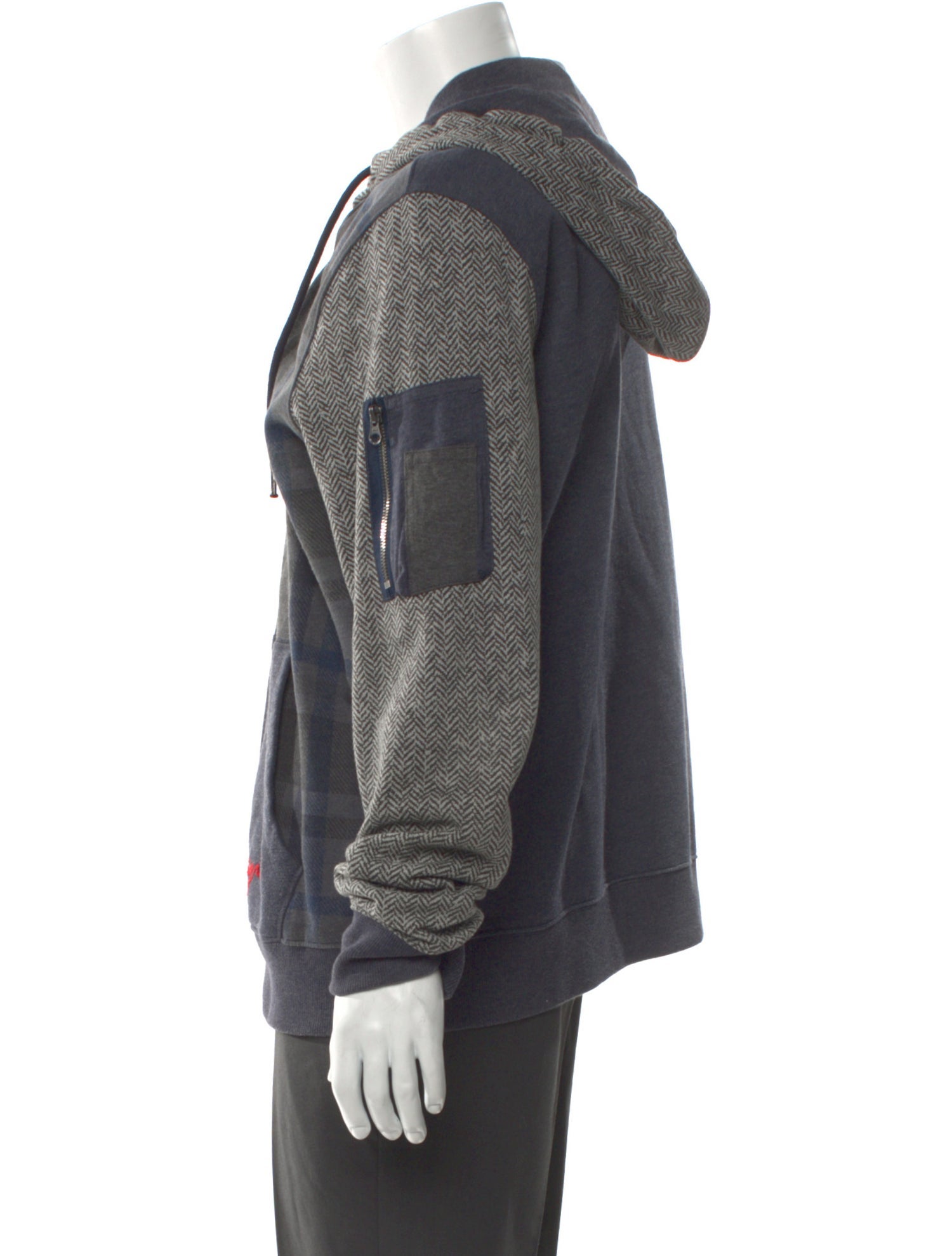 Desigual Plaid Print V-Neck Hoodie