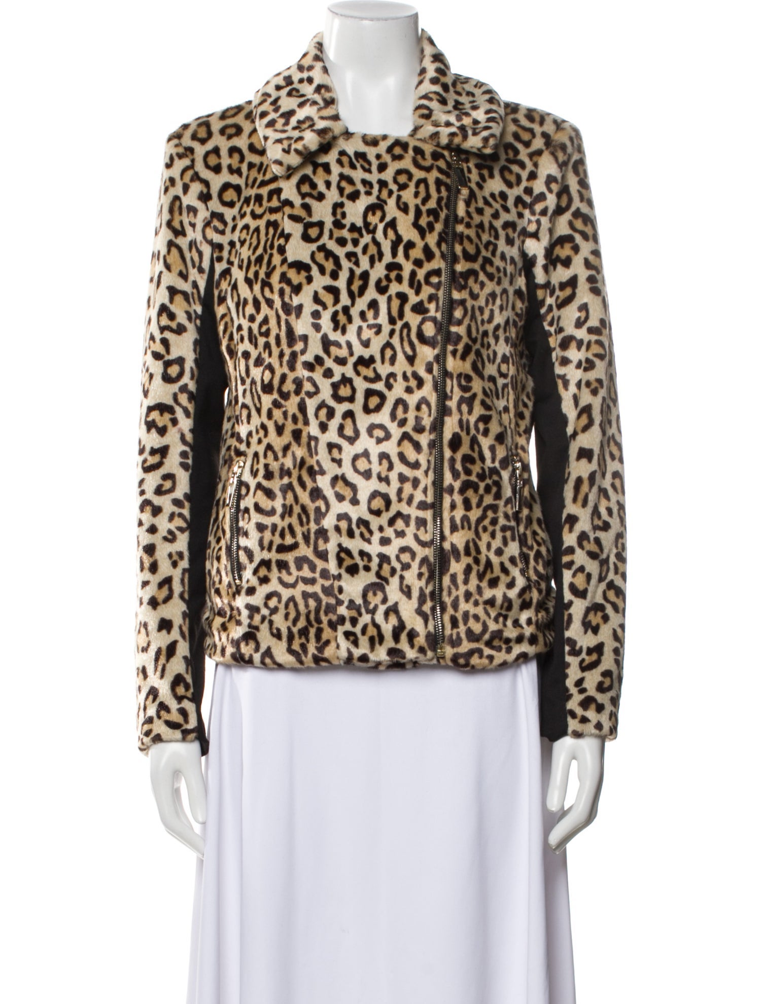Donna Salyers Faux Fur Animal Print Biker Jacket