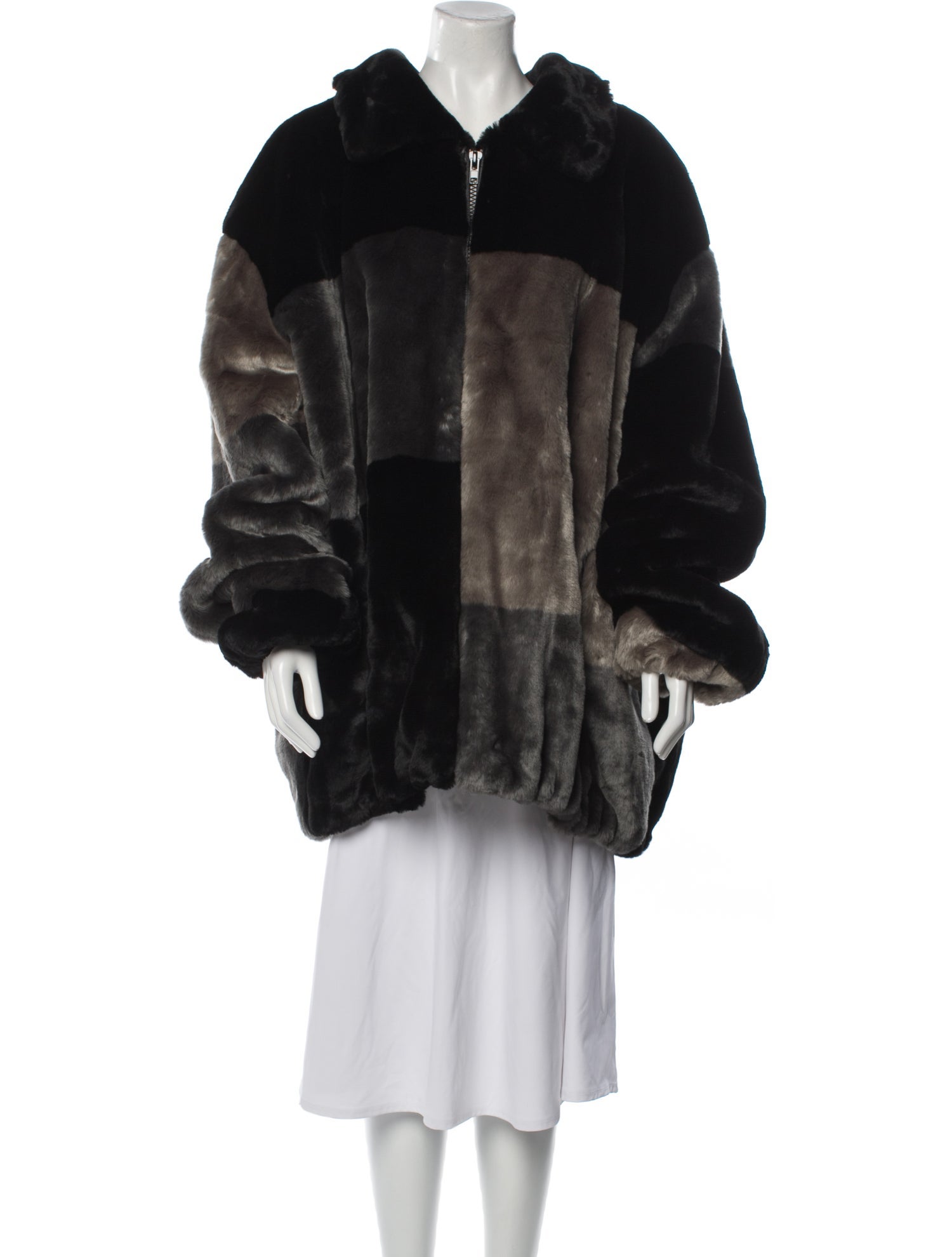 Donna Salyers Colorblock Pattern Faux Fur Coat w/ Tags