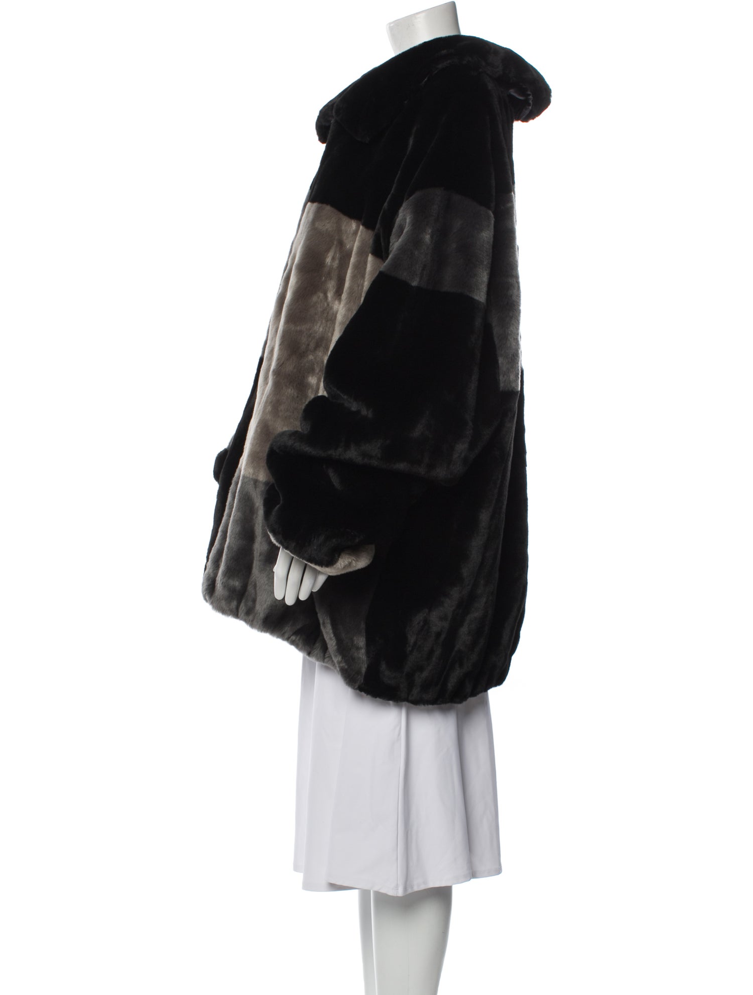 Donna Salyers Colorblock Pattern Faux Fur Coat w/ Tags