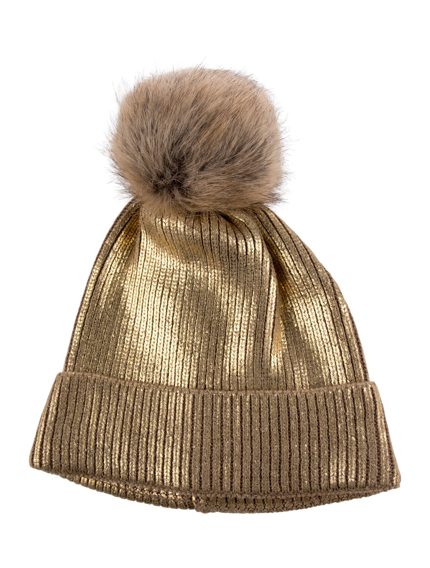 Donna Salyers Gold Donna Salyers beanie hat with pon pon embellishment