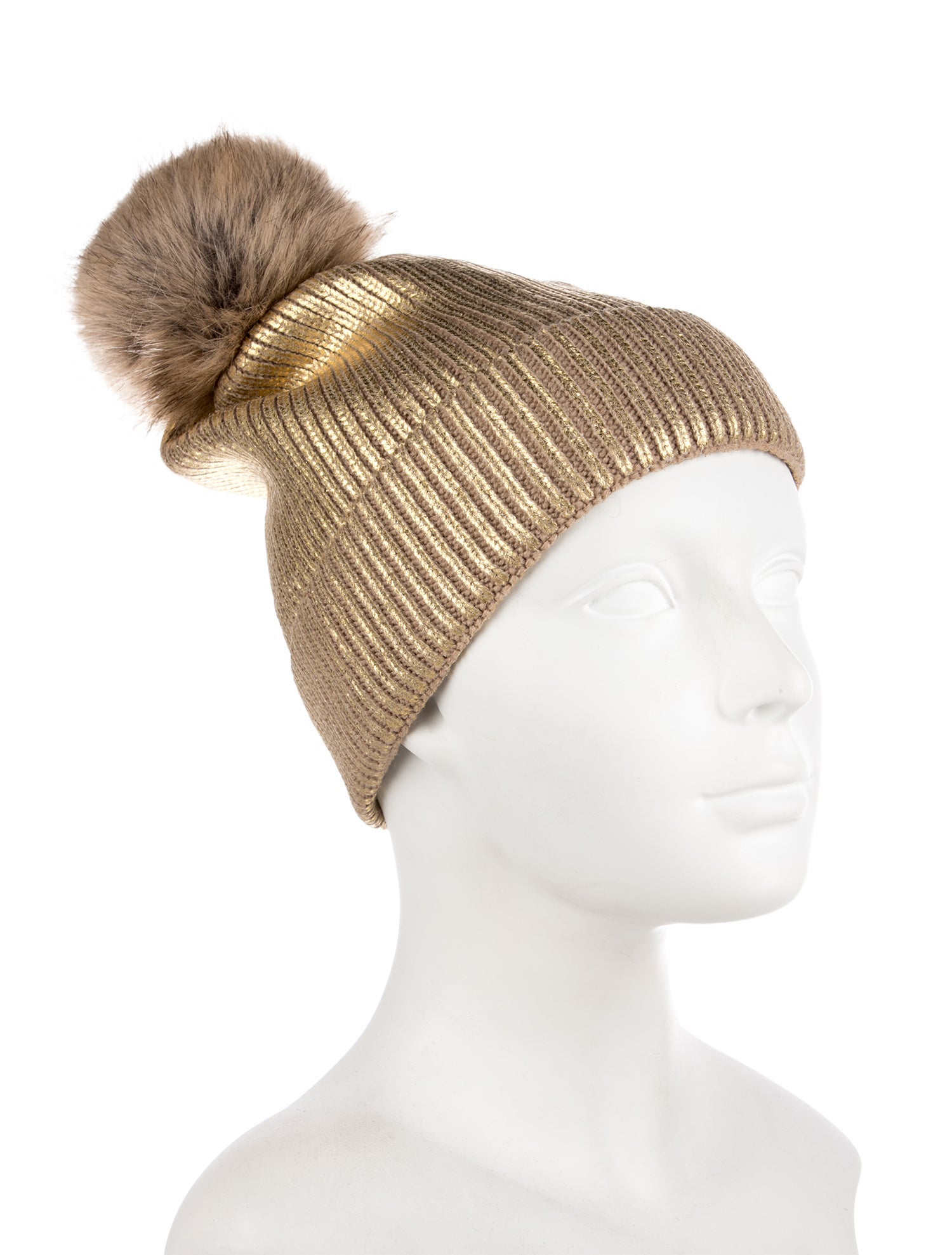 Donna Salyers Gold Donna Salyers beanie hat with pon pon embellishment