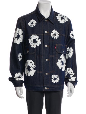 Denim Tears Cotton Wreath Denim Floral Print Denim Jacket
