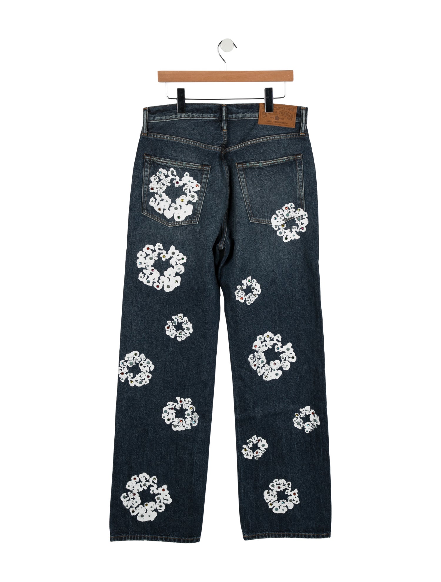 Denim Tears Rhinestone Cotton Wreath Straight-Leg Jeans w/ Tags