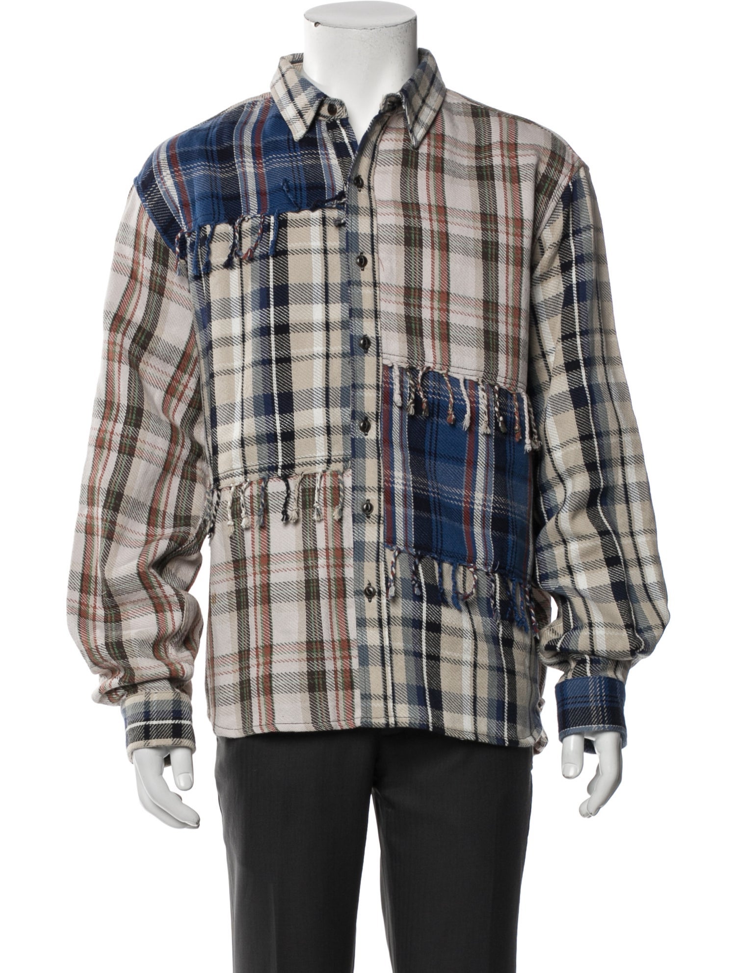 Denim Tears Frayed Flannel Plaid Print Peacoat