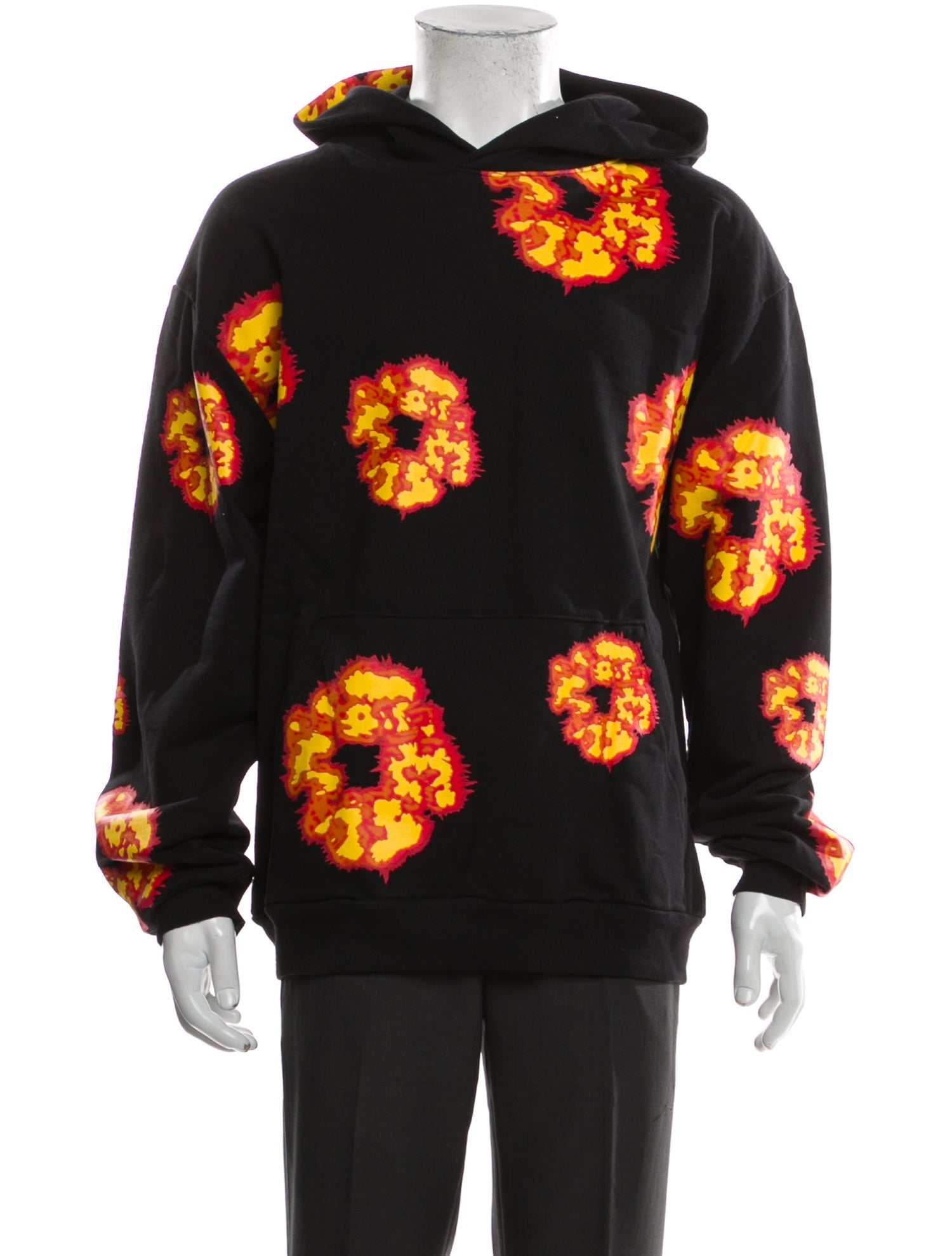 Denim Tears x Offset Floral Print Crew Neck Hoodie - Black