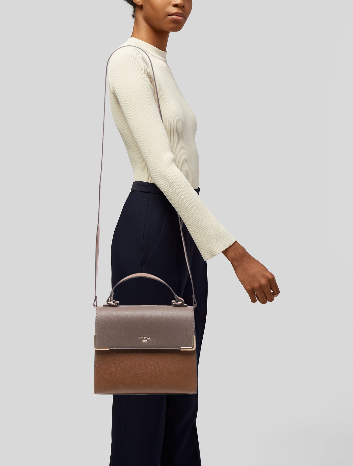 Dune London Embossed Leather Top Handle Bag - Brown Handle 