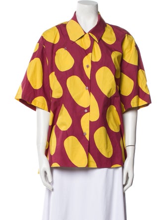 Dusen Dusen Printed Short Sleeve Button-Up Top
