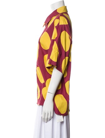 Dusen Dusen Printed Short Sleeve Button-Up Top