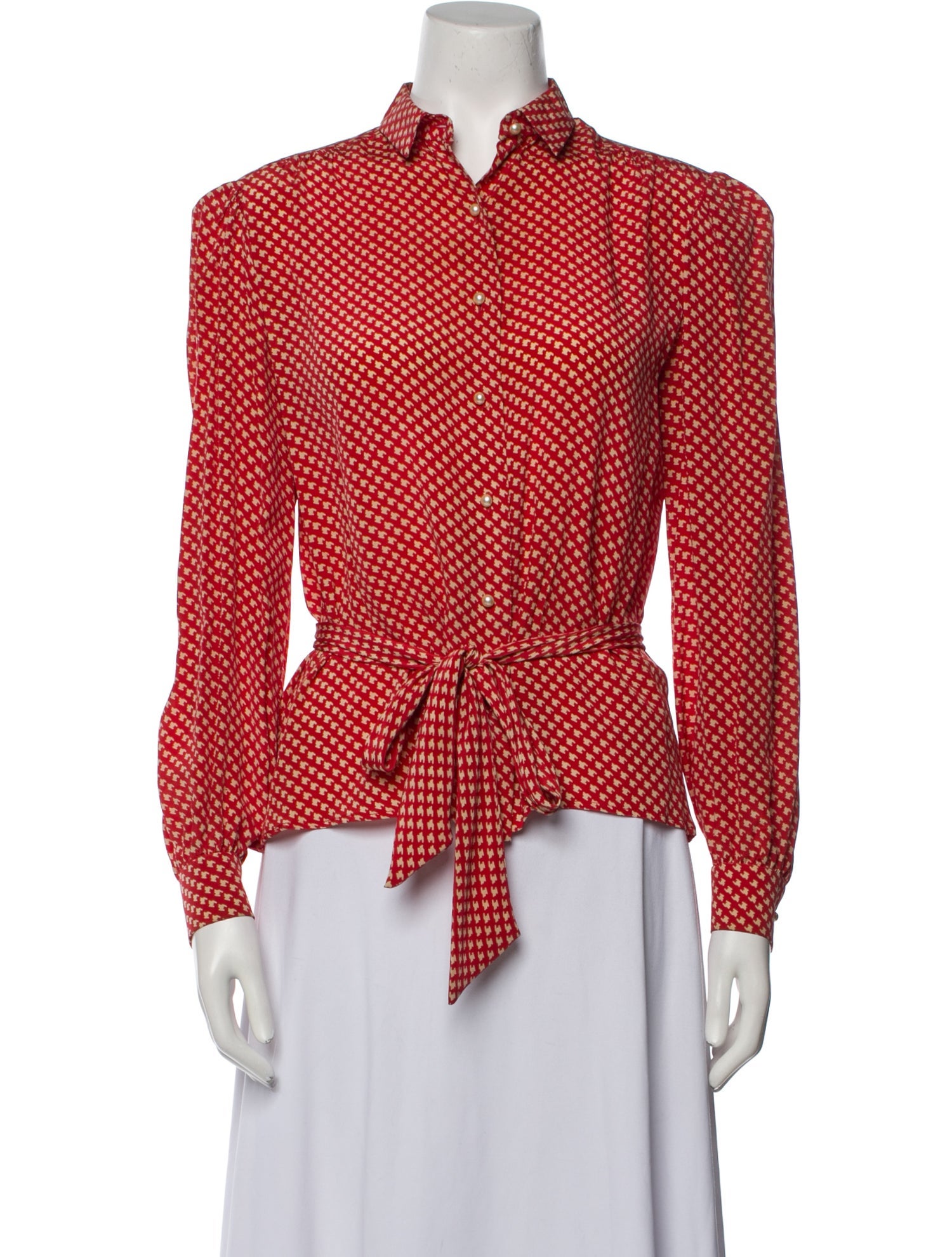 David Hayes Silk Printed Button-Up Top