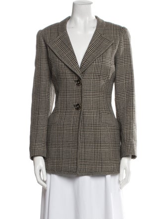 David Hayes Wool Plaid Print Blazer