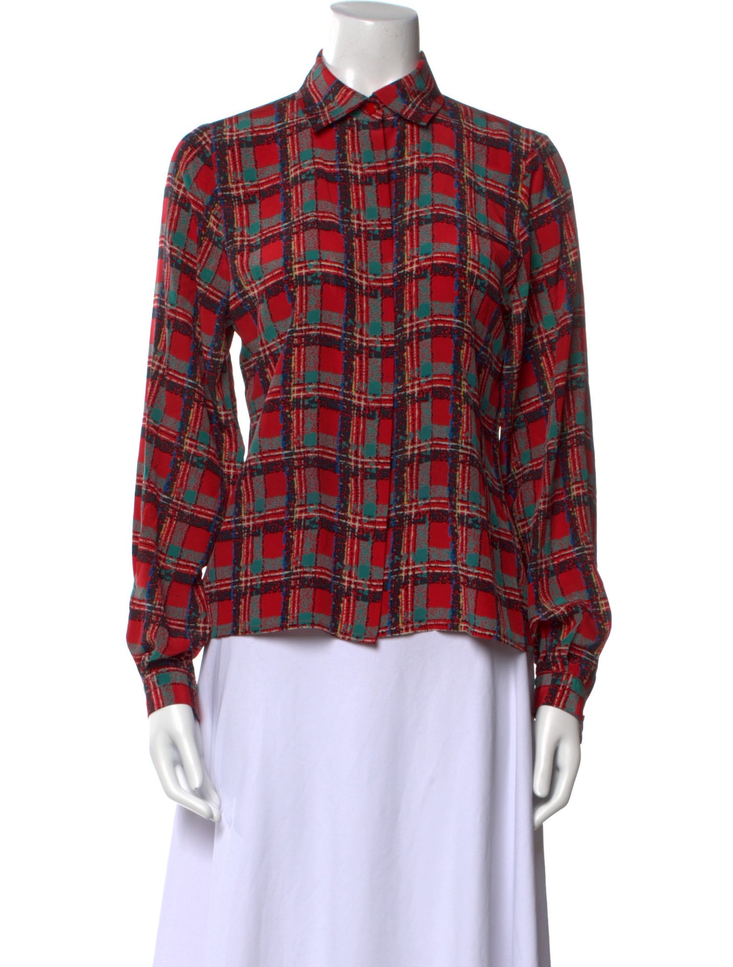 David Hayes Plaid Print Long Sleeve Button-Up Top