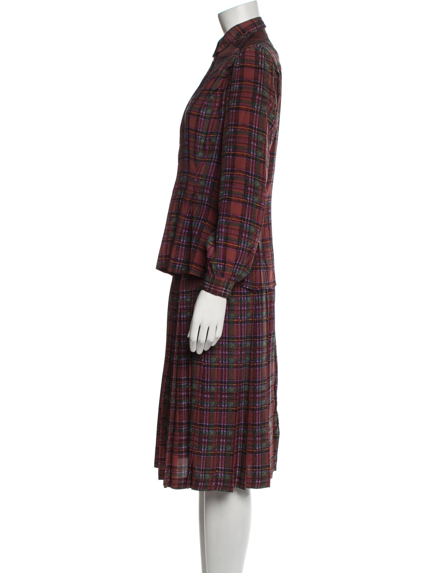 David Hayes Silk Plaid Print Skirt Set