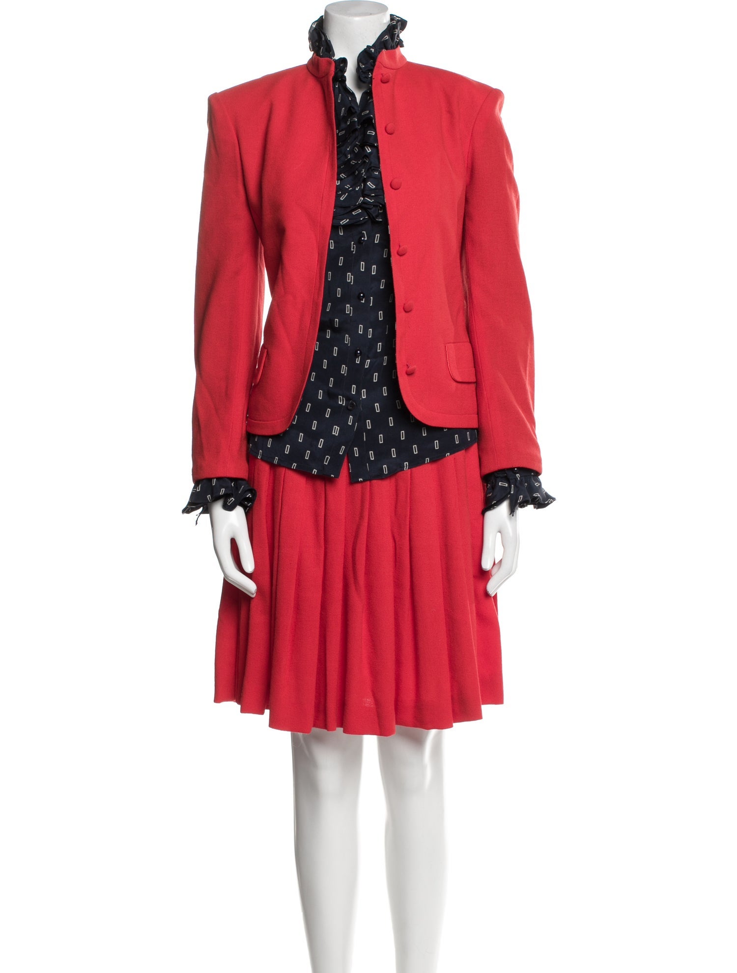 David Hayes Wool Colorblock Pattern Skirt Suit