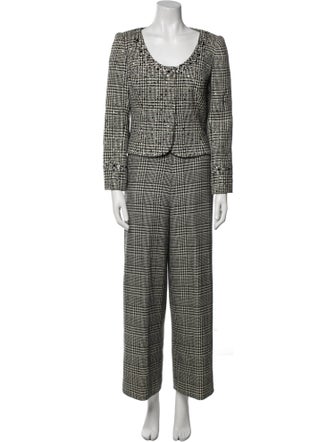 David Hayes Wool Plaid Print Skirt Suit