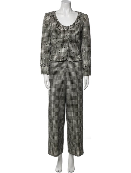 David Hayes Wool Plaid Print Skirt Suit