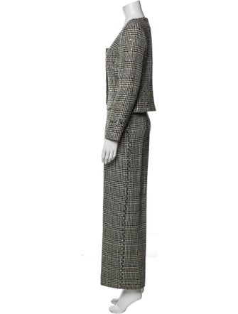 David Hayes Wool Plaid Print Skirt Suit