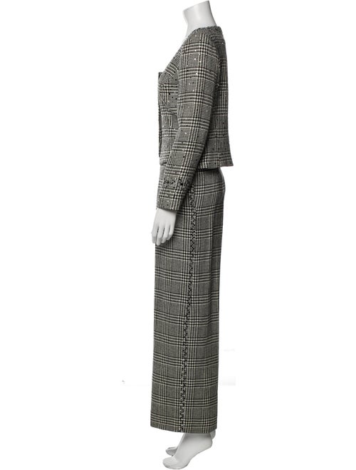 David Hayes Wool Plaid Print Skirt Suit