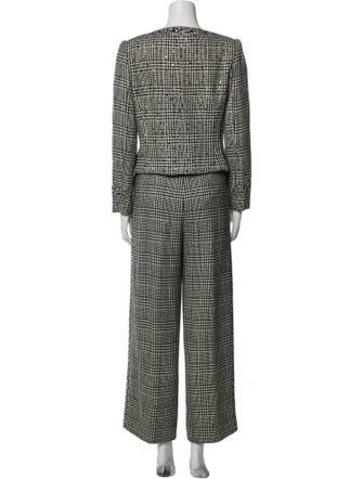 David Hayes Wool Plaid Print Skirt Suit