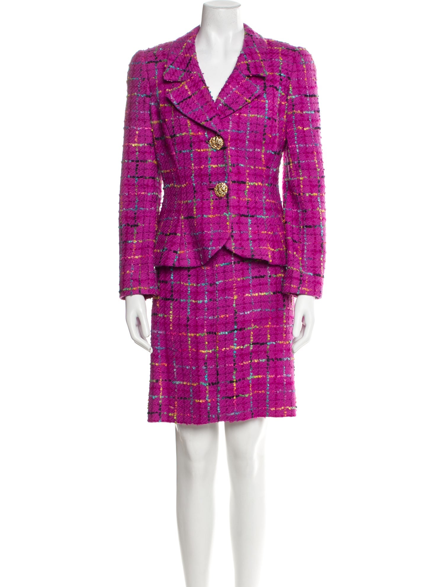 David Hayes Tweed Pattern Raw-Edge Trim Skirt Set