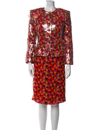 David Hayes Silk Polka Dot Print Skirt Set