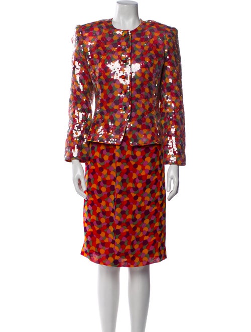 David Hayes Silk Polka Dot Print Skirt Set