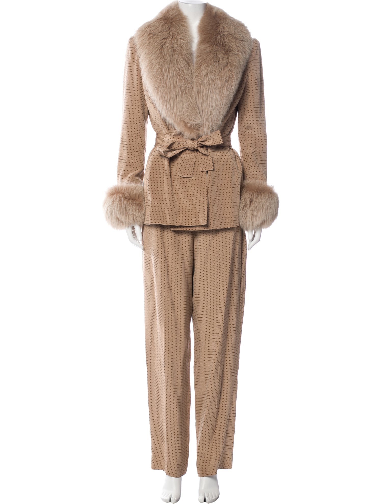 David Hayes Silk Fur Trim Pant Set