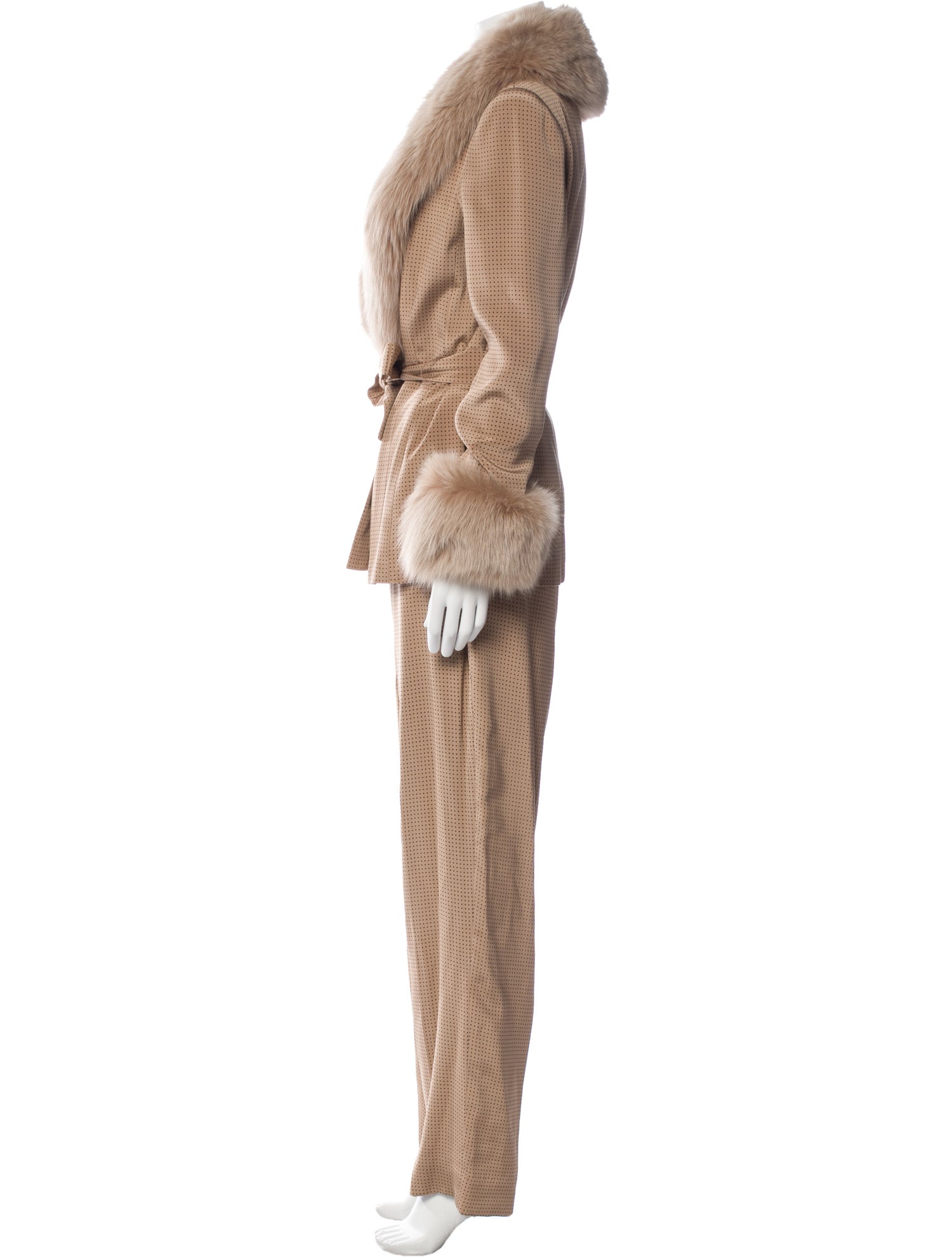 David Hayes Silk Fur Trim Pant Set
