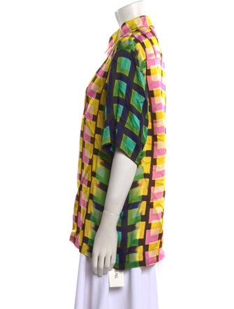 Dries Van Noten x Len Lye Plaid Print Short Sleeve Button-Up Top