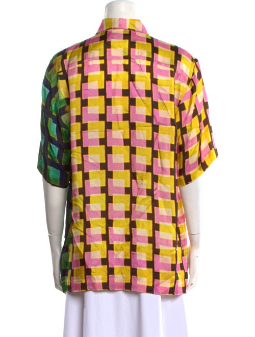 Dries Van Noten x Len Lye Plaid Print Short Sleeve Button-Up Top