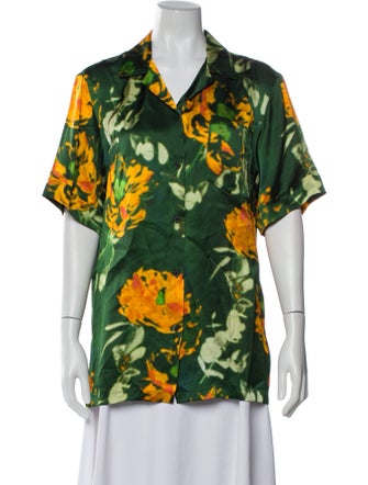 Dries Van Noten x Len Lye Floral Print V-Neck Button-Up Top