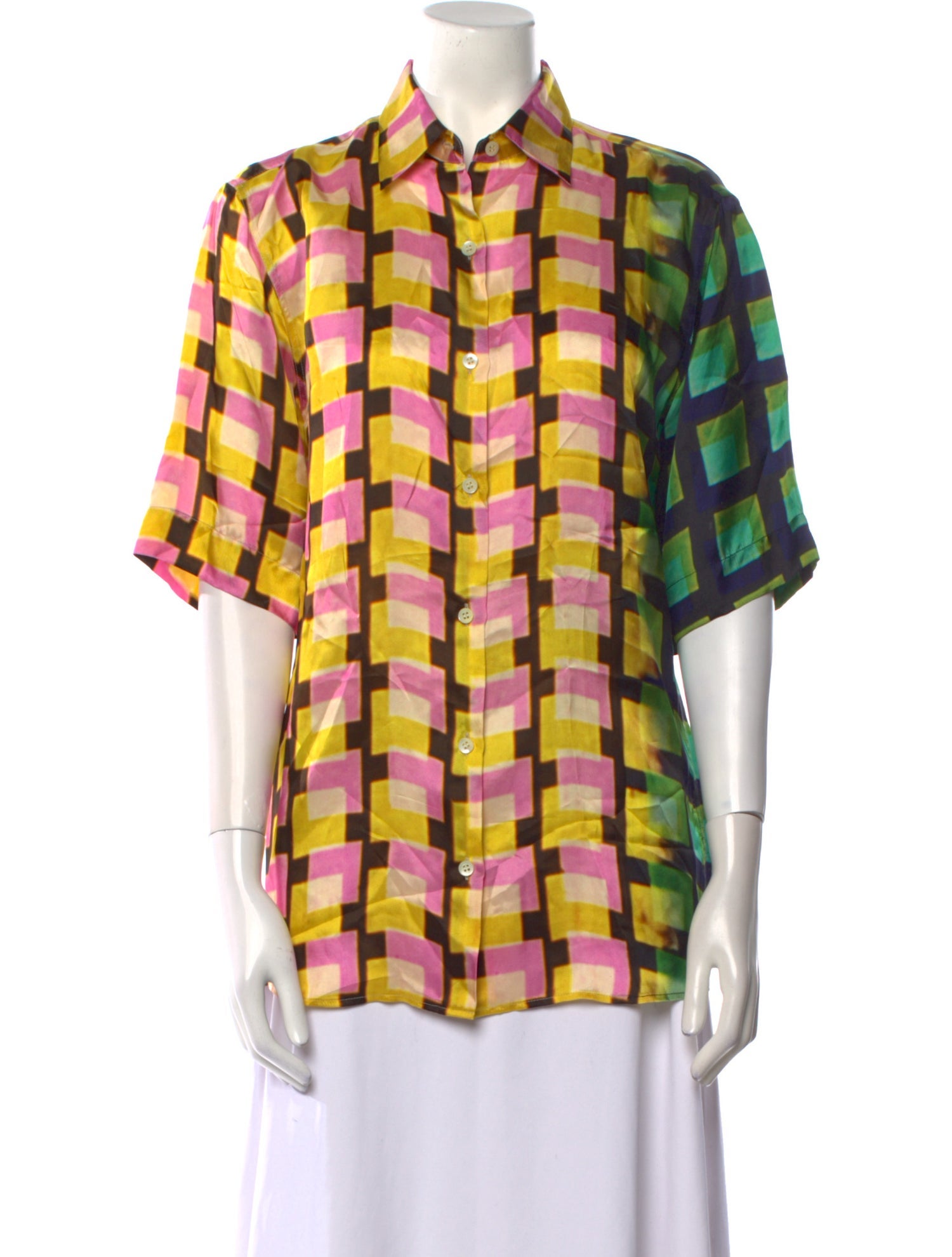Dries Van Noten x Len Lye Plaid Print Short Sleeve Button-Up Top