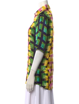 Dries Van Noten x Len Lye Plaid Print Short Sleeve Button-Up Top