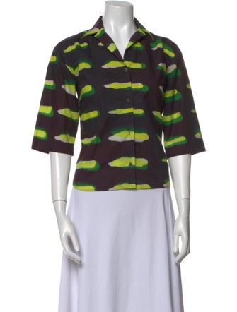 Dries Van Noten x Len Lye Printed Three-Quarter Sleeve Button-Up Top