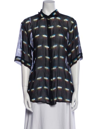 Dries Van Noten x Len Lye Silk Plaid Print Button-Up Top