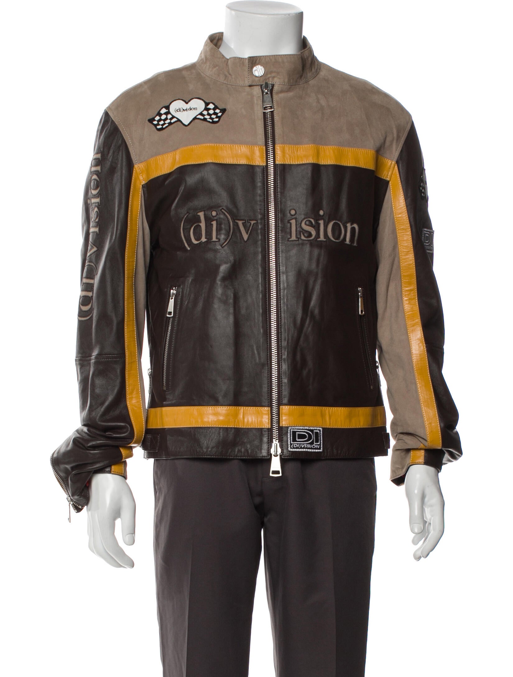 (Di)vision Lamb Leather Colorblock Pattern Windbreaker