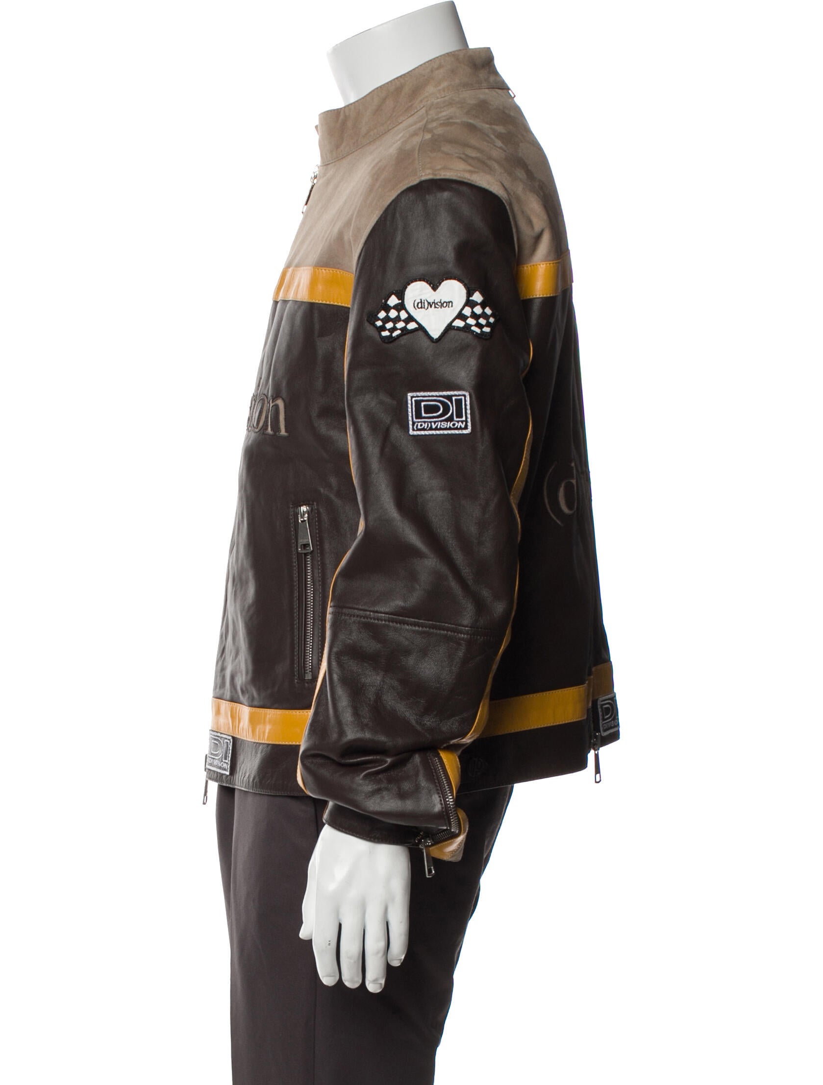 (Di)vision Lamb Leather Colorblock Pattern Windbreaker