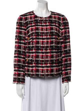 Edward Achour Wool Plaid Print Evening Jacket