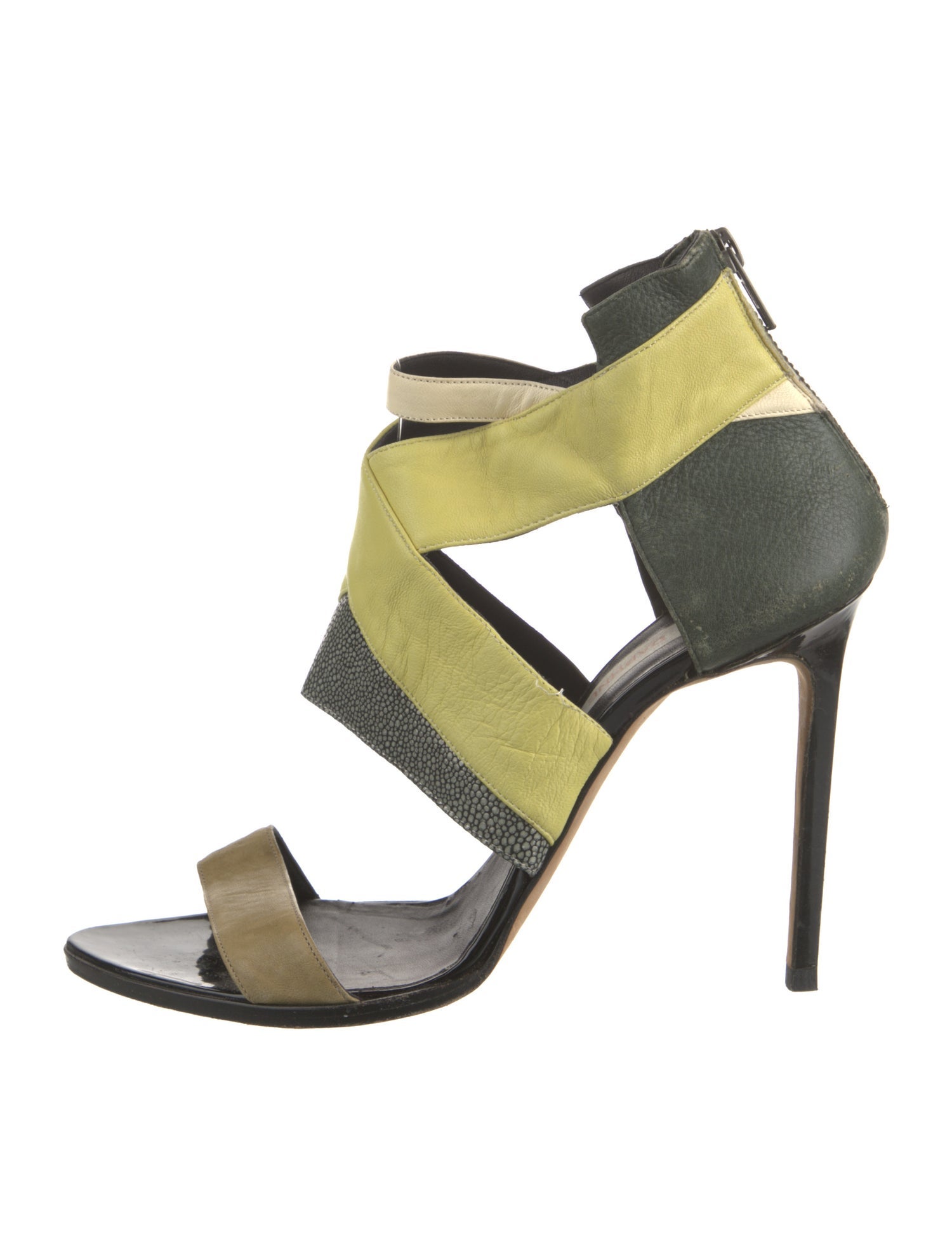Daphne Wilde Leather Colorblock Pattern Gladiator Sandals