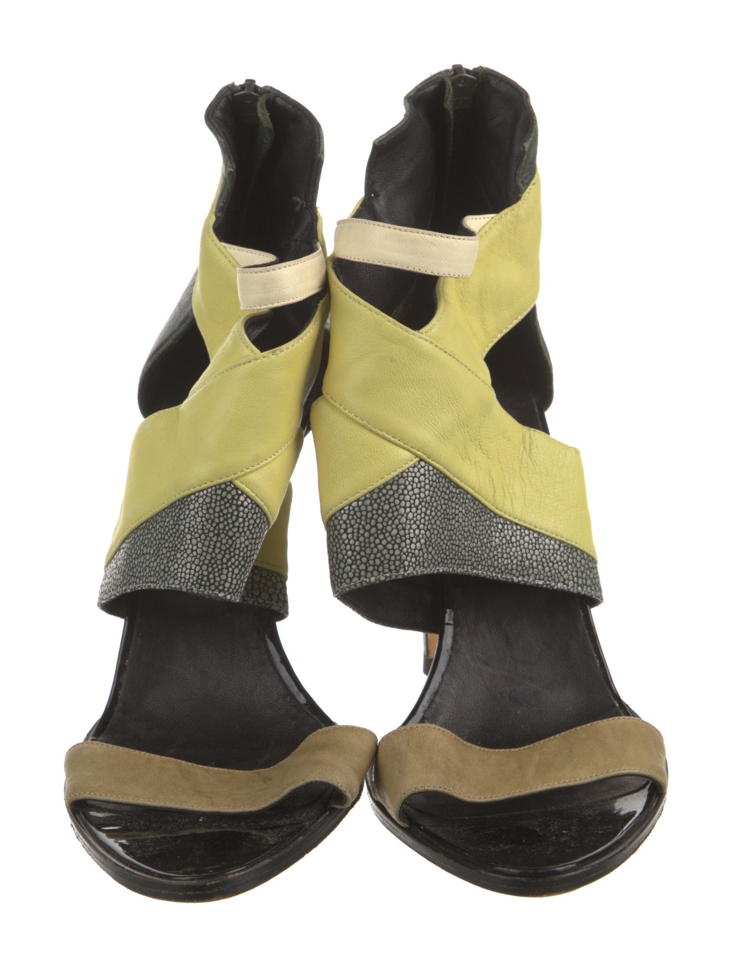 Daphne Wilde Leather Colorblock Pattern Gladiator Sandals