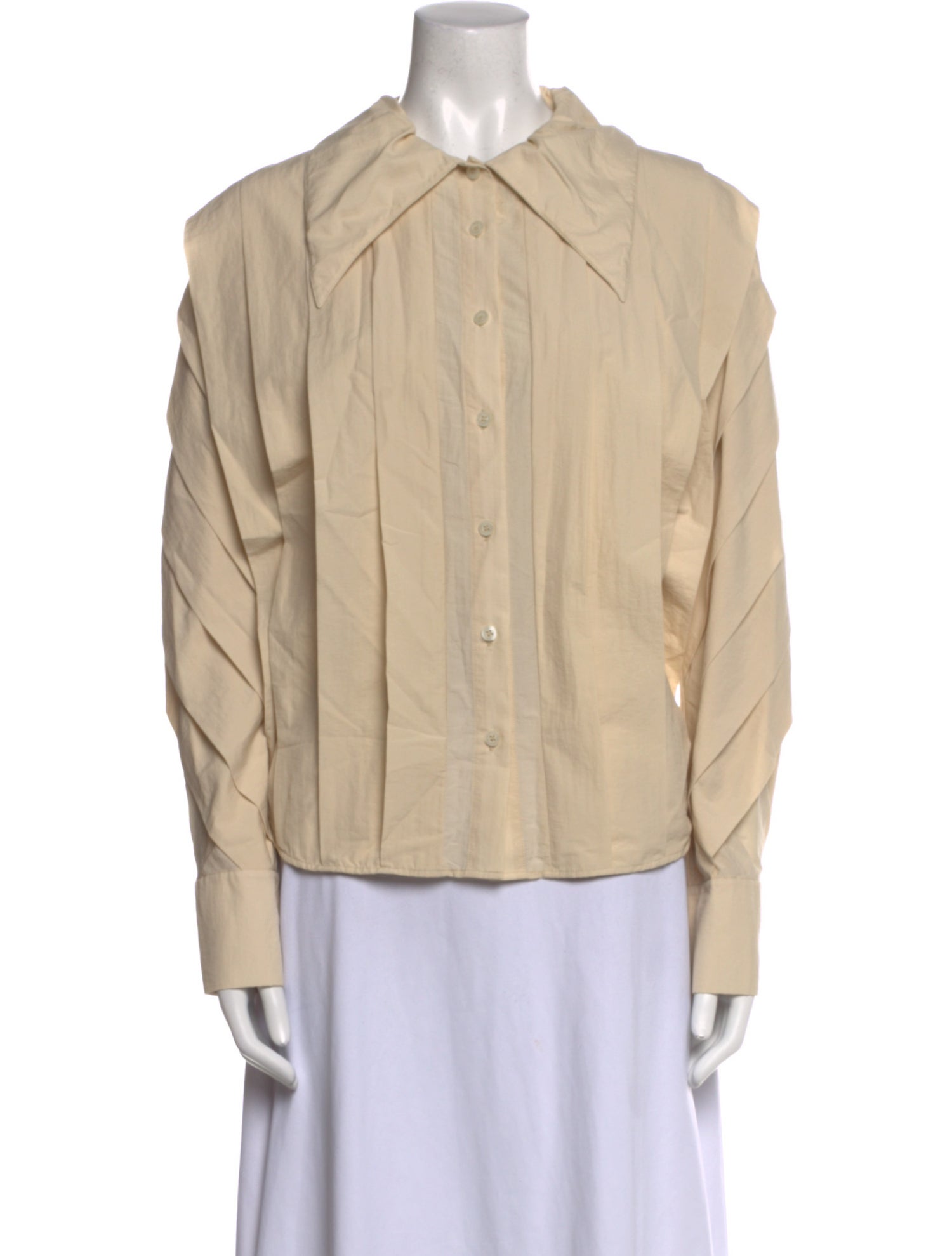 DAWEI Nylon Long Sleeve Button-Up Top