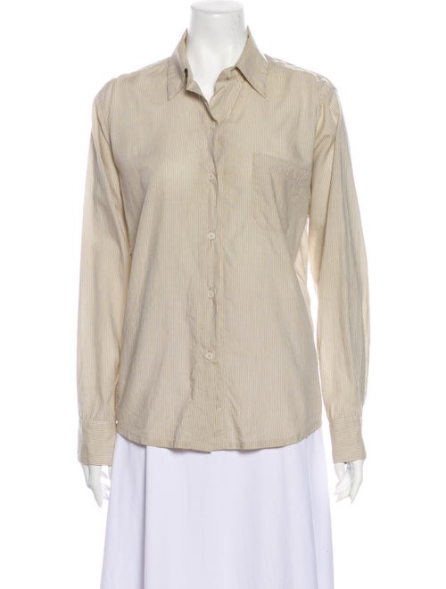 Jesse Kamm Striped Long Sleeve Button-Up Top Brown