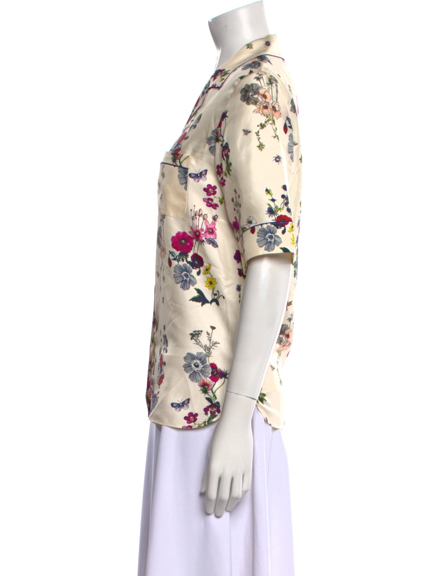 Eres Silk Floral Print Button-Up Top