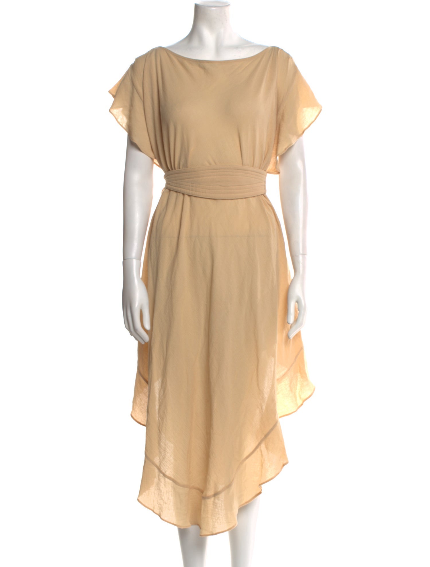 Electric Feathers Bateau Neckline Midi Length Dress